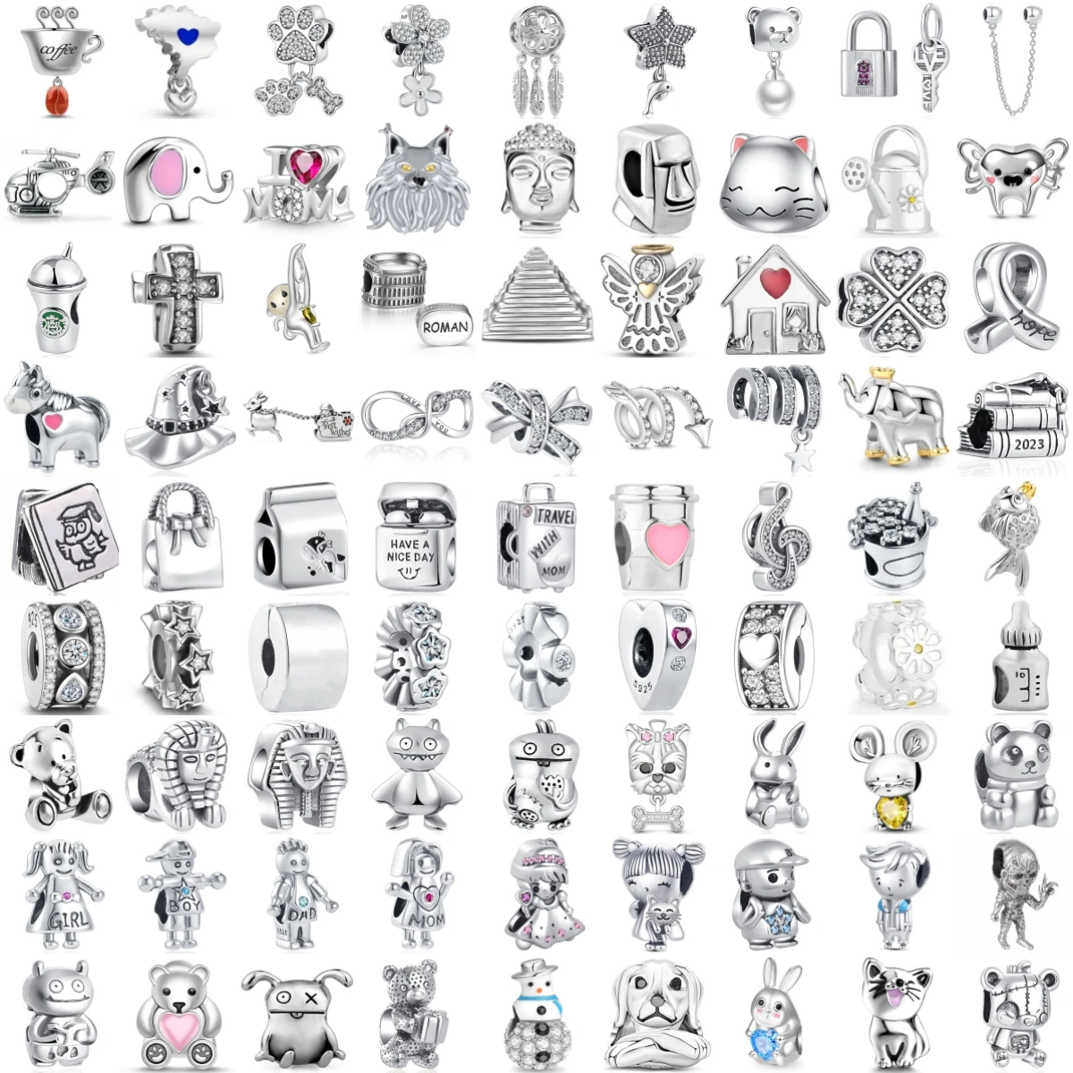 925 Sterling Silver Beads Fit Snake Bracelet Cute Animal Cartoon Character Travel Bag Building Cross Beads DIY Handmade Jewelry