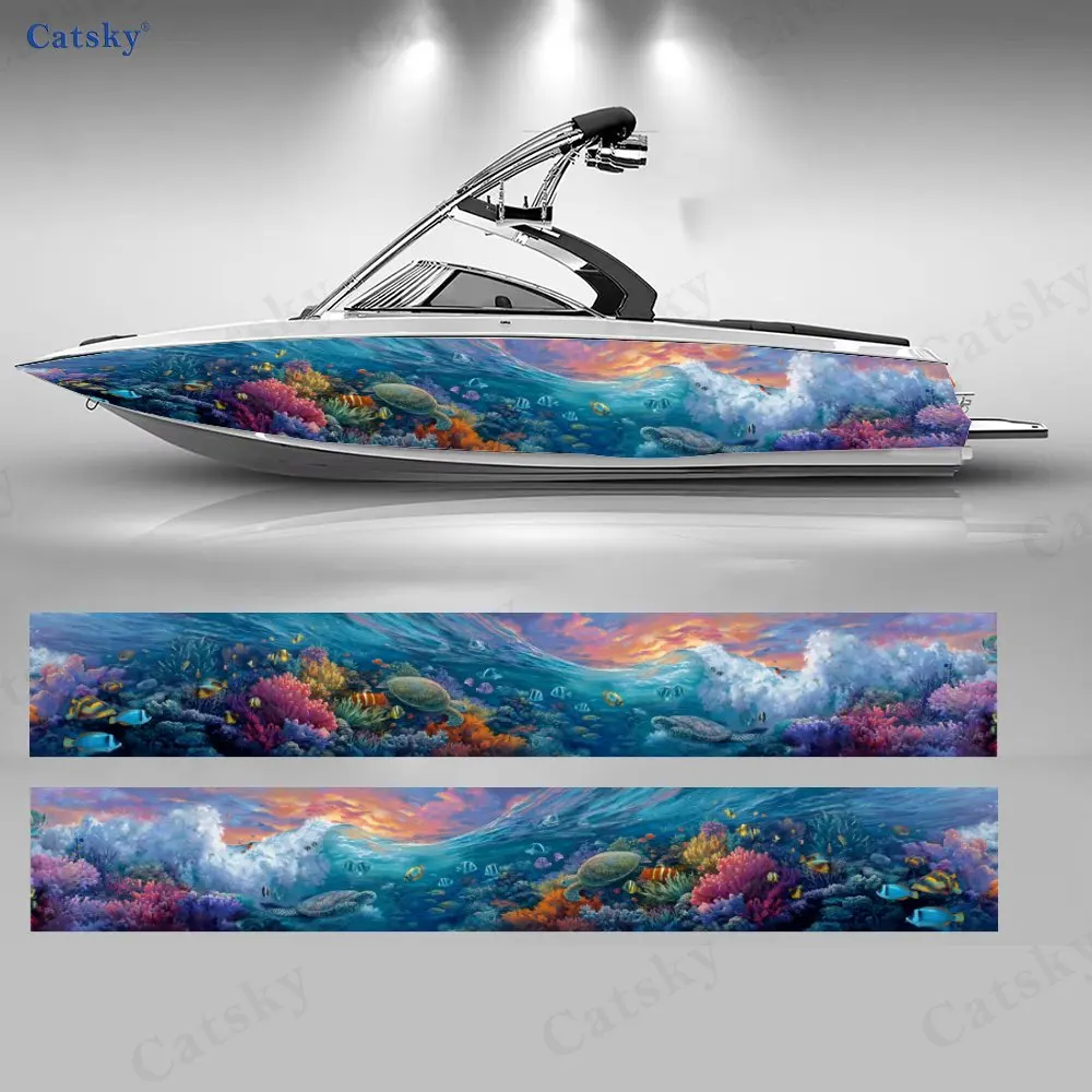 Vibrant Deep Sea Coral Reef Boat Sticker, PVC Waterproof Durable Vinyl Wrap Decals for Fishing Boats, Durable and Stylish Design