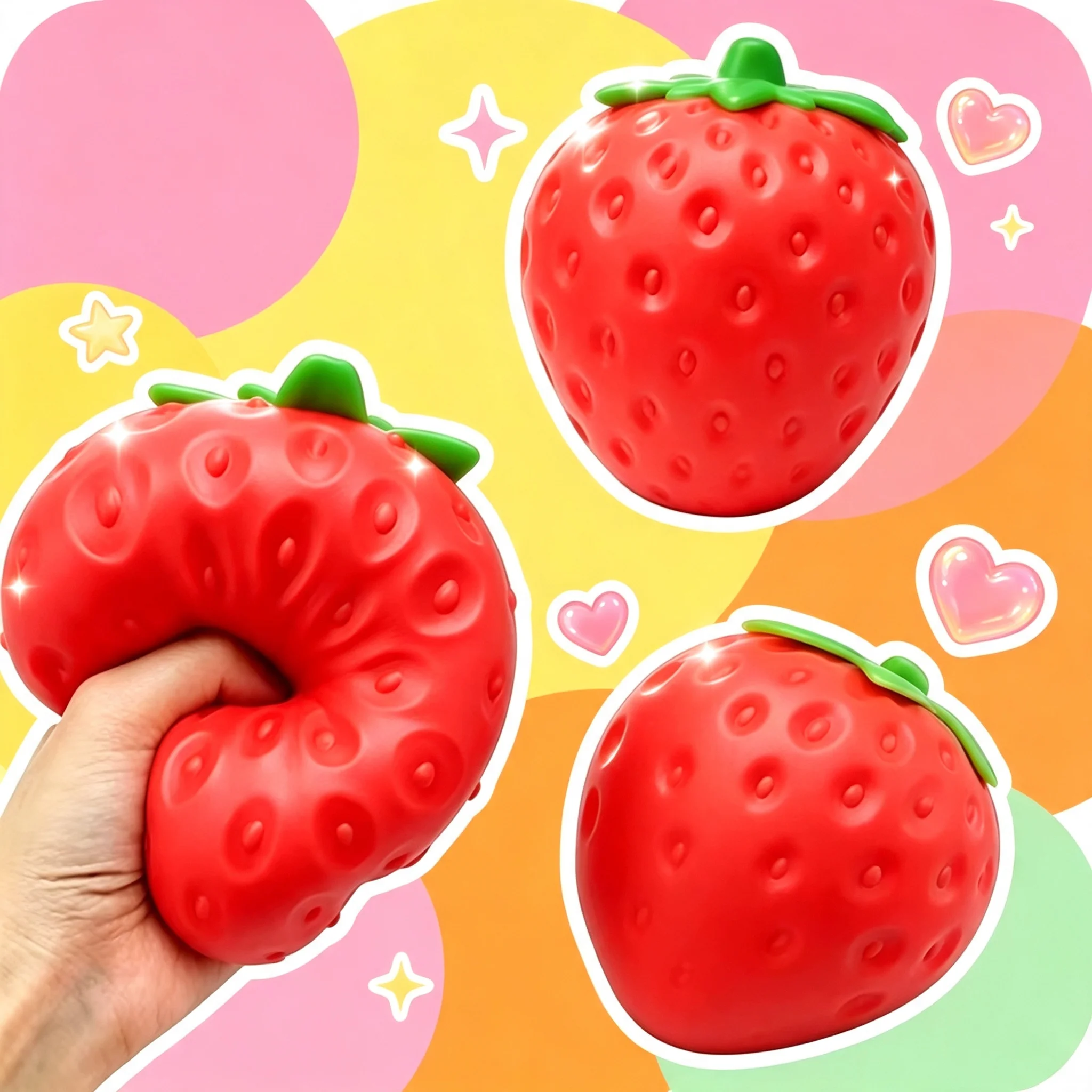 Cute Strawberry Slow Rebound Squeeze Ornament, Soft Fruit Shaped Stress Relief Decor, Mini Leisure Table Accessory for Home Layo