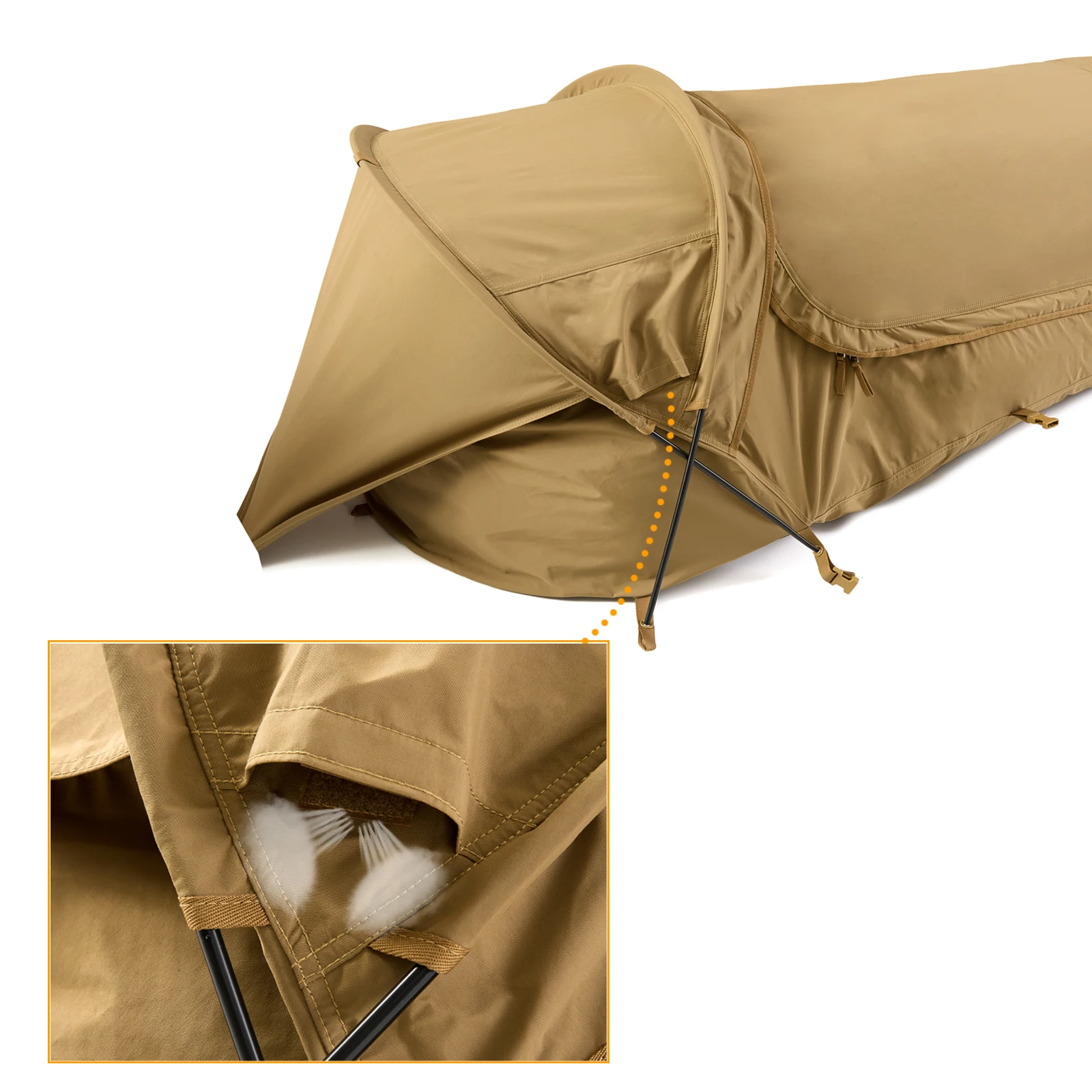 Tenda militare nascosta Bivy Tenda da campeggio compatta monotolo leggera e impermeabile per escursioni con lo zaino in spalla-Coyote