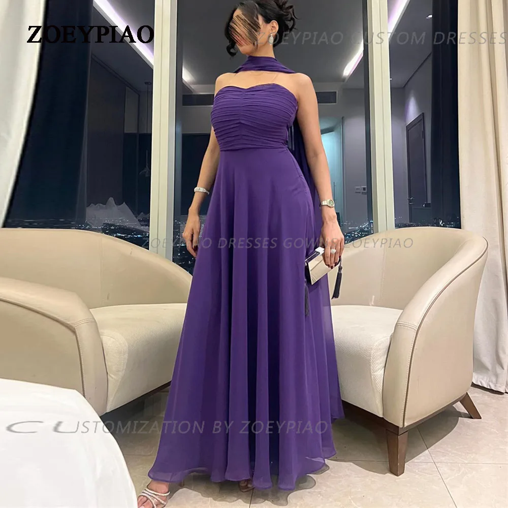 

Saudi Arabic Women Vintage Formal Party Evening Dresses Dark Purple Long Ankle Length Chiffon Prom Dress Night Occasion