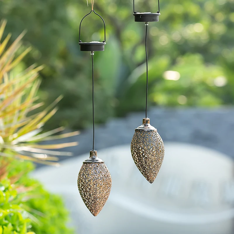 Hanging Solar Lights Water Drop Lights LED Garden lights Metal Hollowed out design lights Waterproof outdoor hanging decoration