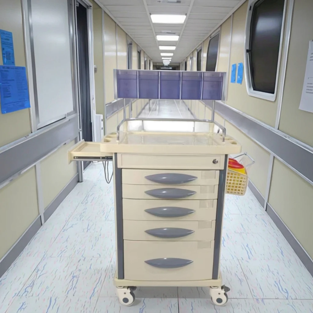 Najnowszy wózek medyczny z tworzywa ABS z szufladą, wózek na dokumenty medyczne, wózek szpitalny.