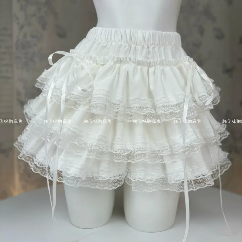 IMU White Lace Cake Skirt Women Japanese Sweet High Waist Tierred A-line Fluffy Mini Skirts Summer Lolita Versatile Faldas