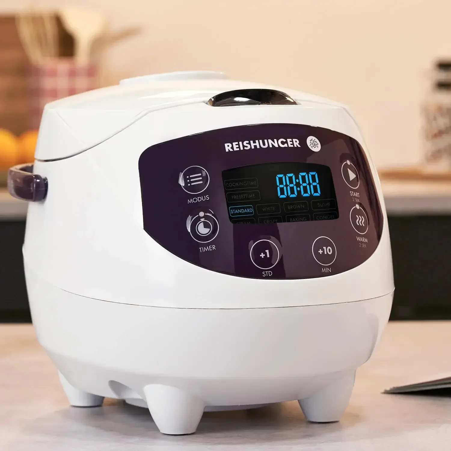 

Reishunger Digital Mini Rice Cooker & Steamer, White with Keep-Warm Function & Timer - 3.5 Cups - Small Rice Cooker Japanese Sty