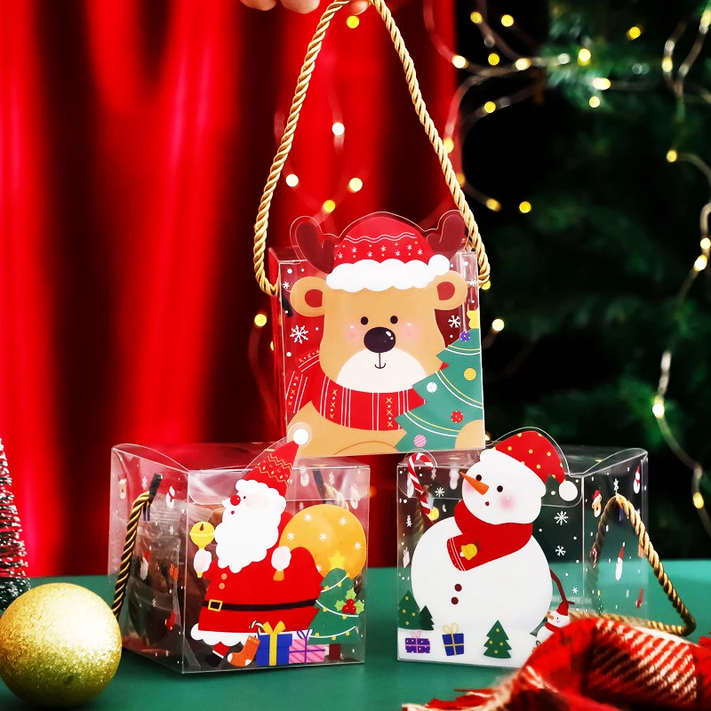 Christmas Transparent Handheld Box Christmas Fruit Packaging Box Cute Cartoon Candy Box Cookie Snacks Party Packaging Box