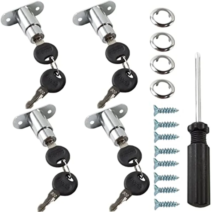

4PCS Drawer Desk Wardrobe Cabinet Push Plunger Lock with 1pc Slotted Screwdriver, 3/4" Cylinder Diameter 7/8" Cylinder Length,