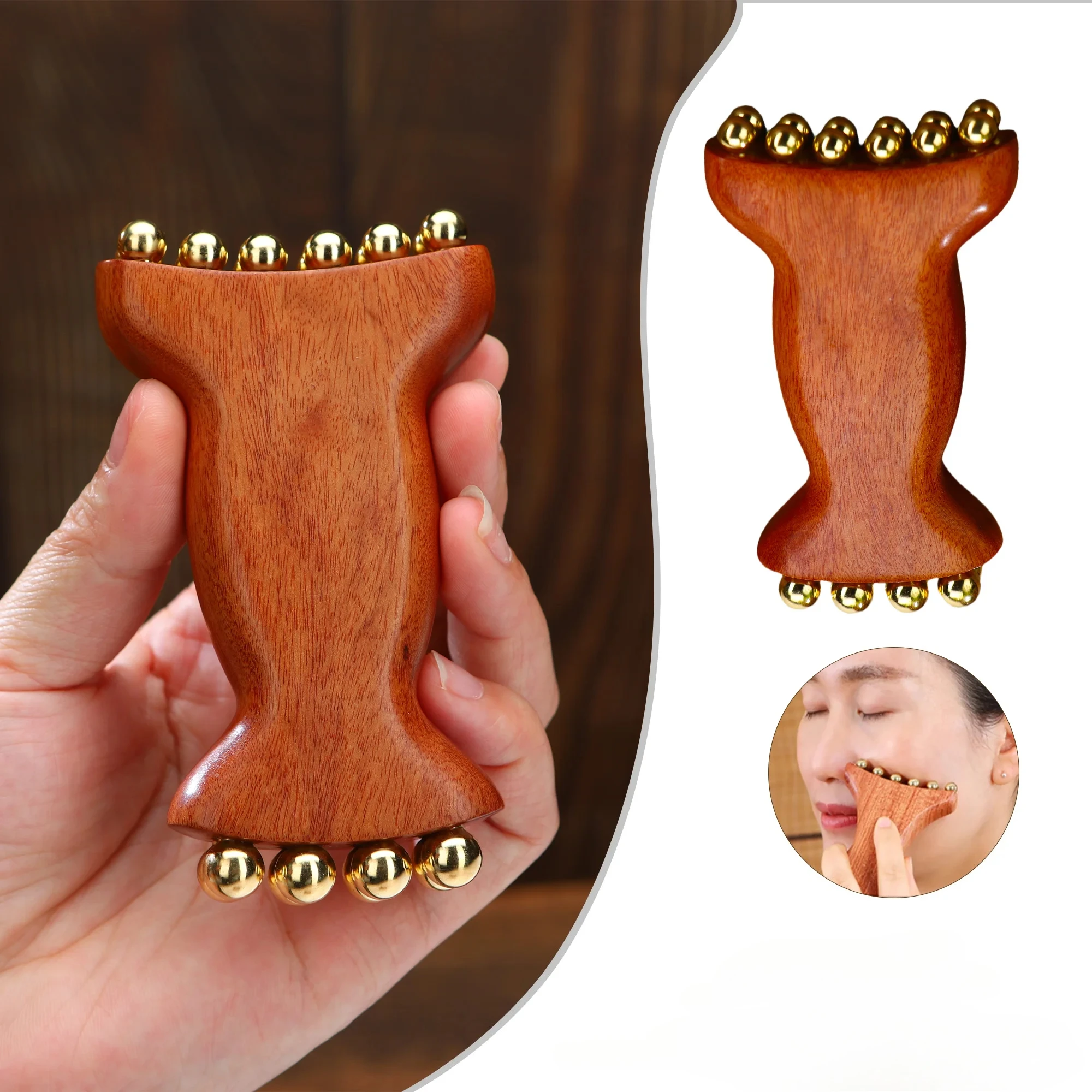 

Radiant Skin Savior Lymphatic Detox Face Massager Fades Wrinkles Firms Jawline and Eyes Natural Copper Wood Beauty Tool