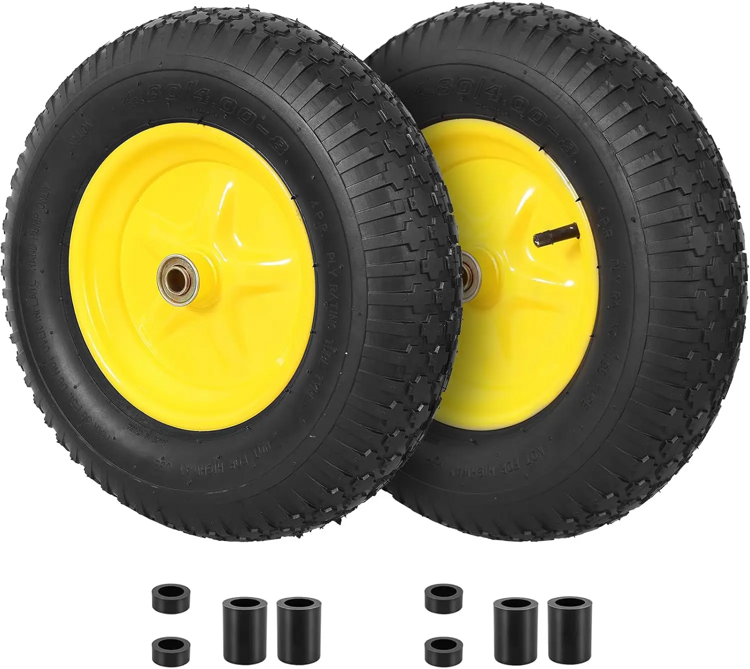 ยางและล้อ 4.80/4.00-8 ชุด 2 ล้อ ยางลมสำหรับงานหนัก ขนาด 16 นิ้ว สำหรับรถเข็น พร้อมลูกปืนขนาด 5/8 นิ้ว ใช้ได้กับ