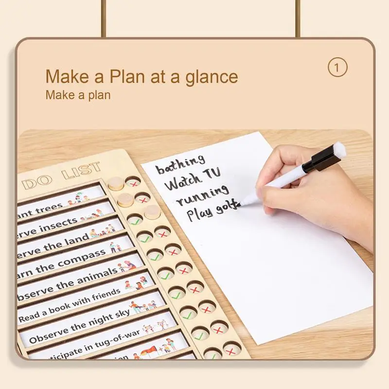 To-do List Memo Board Removable Self-disciplined Message Card Puncher Household Daily Learning Plan Clock Board Wooden Schedule