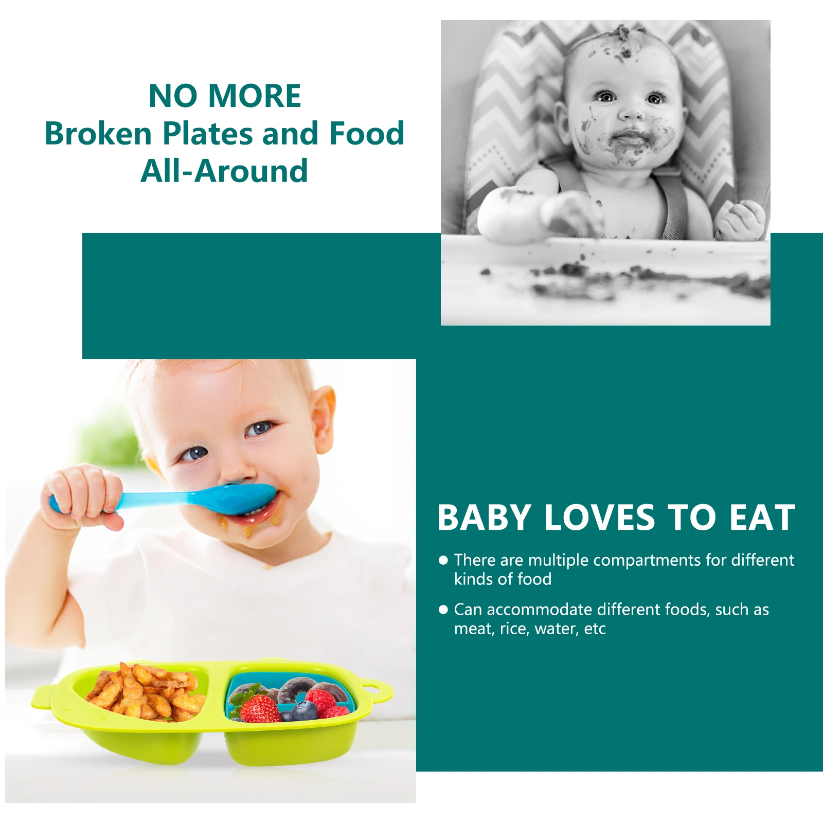 

1pc Safe Toddler Divided Plates Baby Feeding Dishes Creative Cartoon Silicone Plate Kids Dinning Tableware Easy Wash Durable
