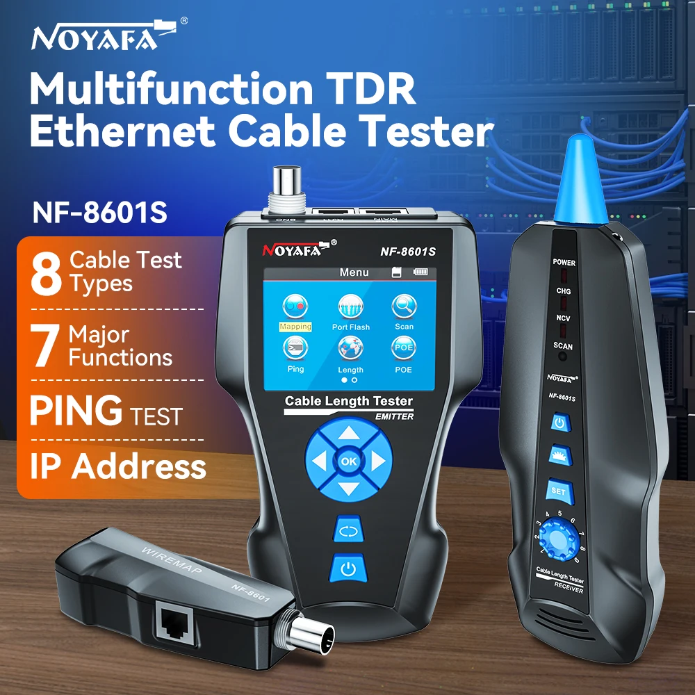 

NOYAFA NF-8601S Кабельный тестер с функцией PoE/PING Тестер для измерения локальной сети Измерительная длина Тестер схемы развода Трекер сетевого кабеля