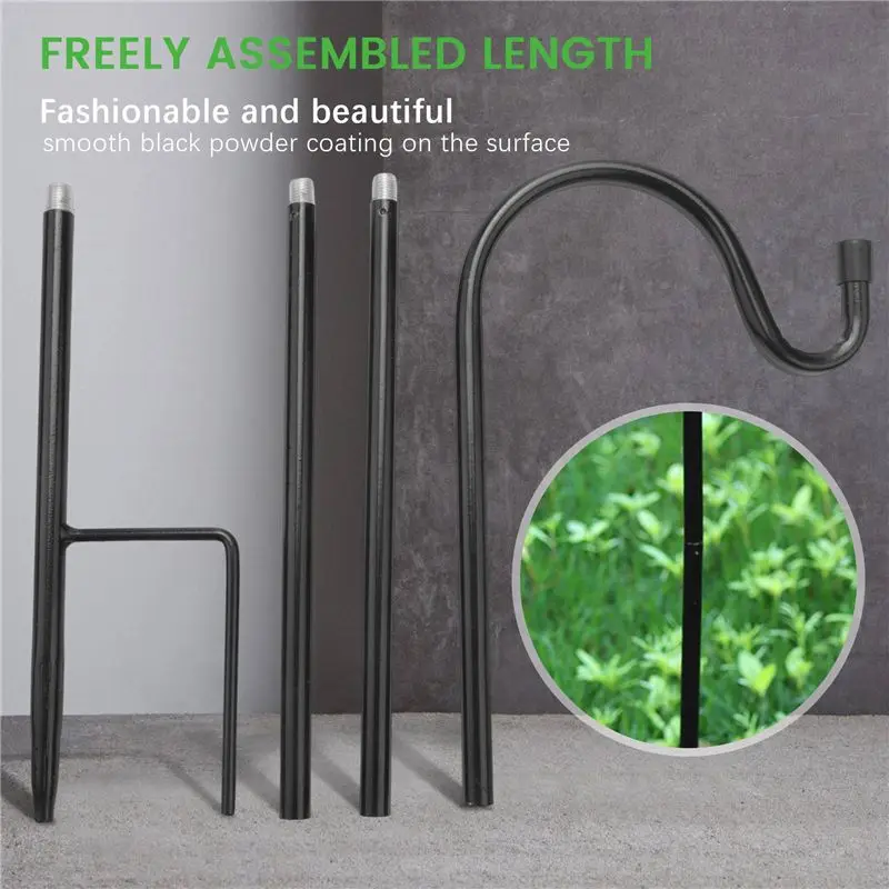 BHBD-5X Shepherd Hooks Rust Resistant Garden Stake Outdoor Metal Plant Stand Hanger Bird Feeder Pole 80.5X10x1cm