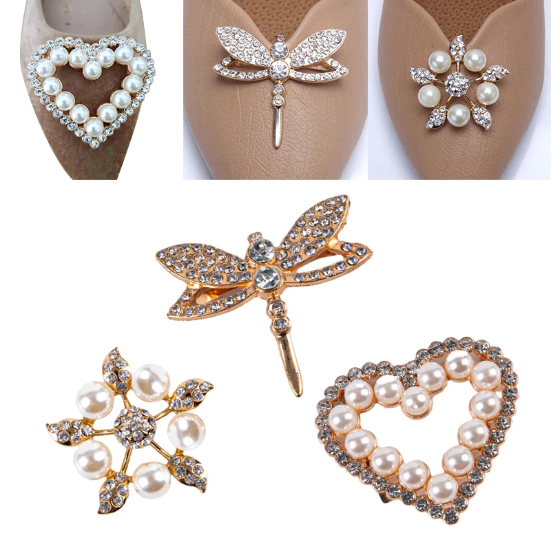 1PCS Women Shoes Clips DIY Shoe Charms Jewelry Bowknot Shoes Decorative Accessories Rhinestones Crystal Decorations