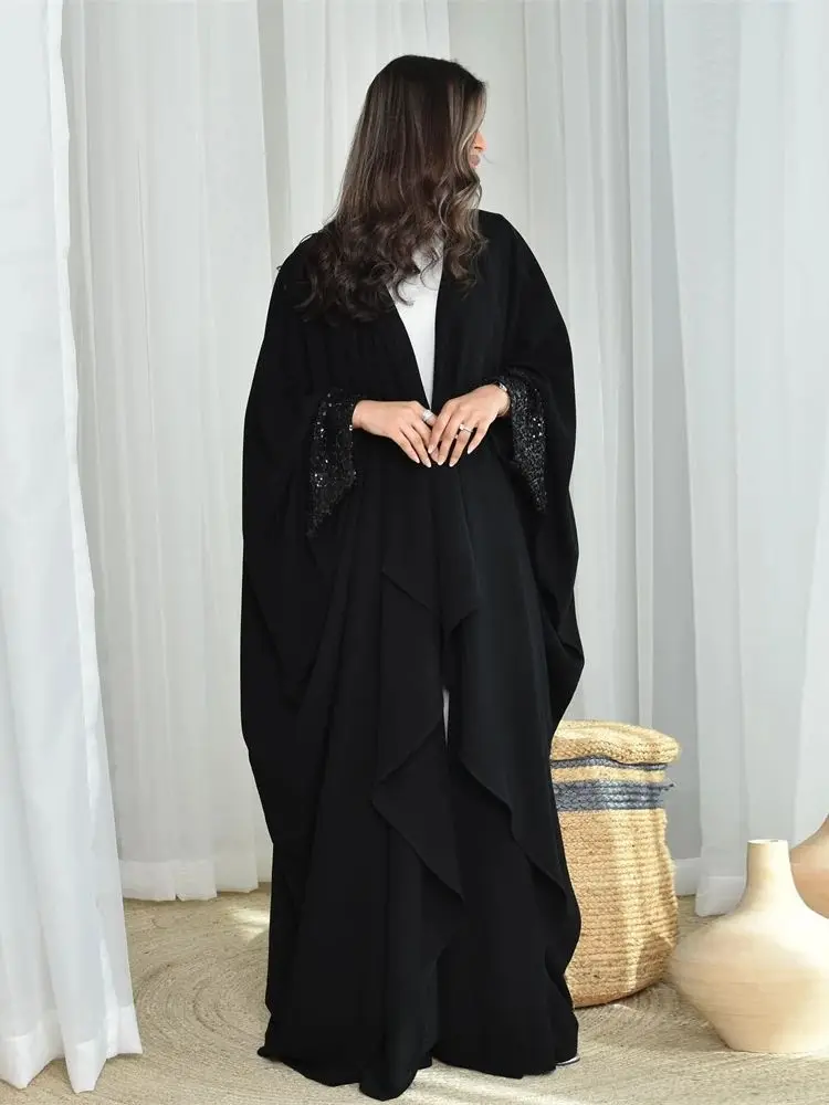 Abaya-Robe musulmane de luxe pour femmes, kimono noir pour Ramadan Eid, Dubaï, Islam arabe, Kebaya Caftan, Robe musulmane