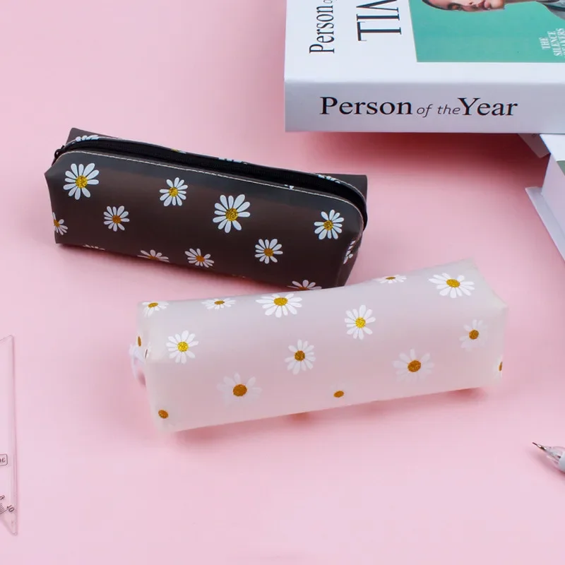 Daisy Large Capacity Pen Bag Simple Transparent Girl Pencil Bags Organizer Storage Student School Supplies Korean Stationery