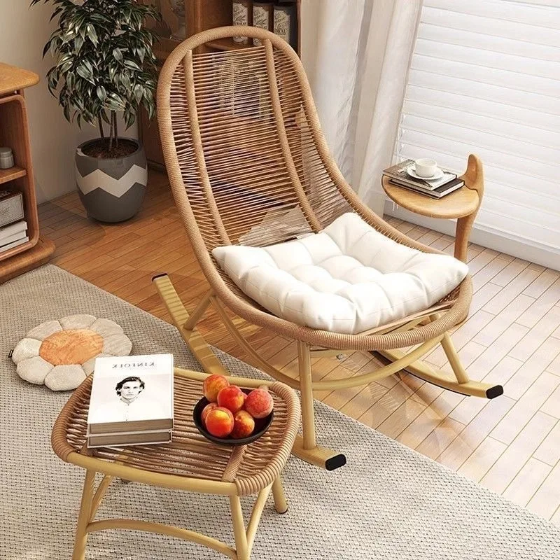 Handmade PE Rattan Chair Outdoor Garden Rocking Chairs Living Room 1-person Chaise Lounge Modern Decoration Reclining Chair