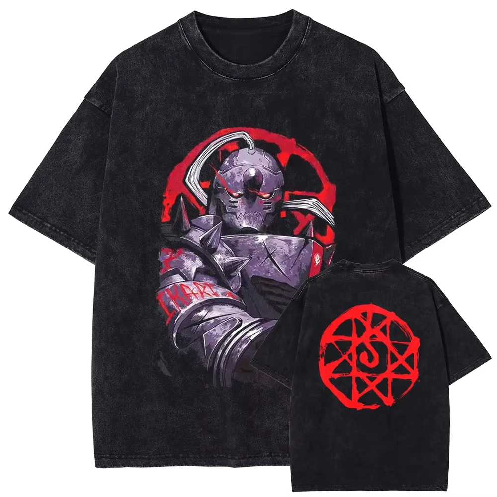 

Harajuku Anime Graphic Print T-shirt Men Streetwear Summer Short Sleeve Cotton Tshirt Washed Vintage Black Tee Unisex