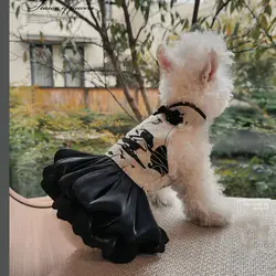 Gu Feng Qipao Skirt Pet Dog Clothes Fashion Dress Clothing Dogs Super Small Cute Chihuahua Print Summer Black Girl Mascotas