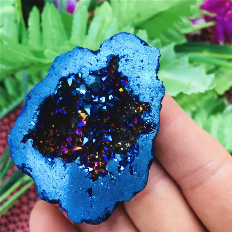 1PCS Natural Agate Plated/Electroplated Cornucopia Crystal Cave Raw Stone Bare Stone Display Mineral Specimen Decoration Fortune
