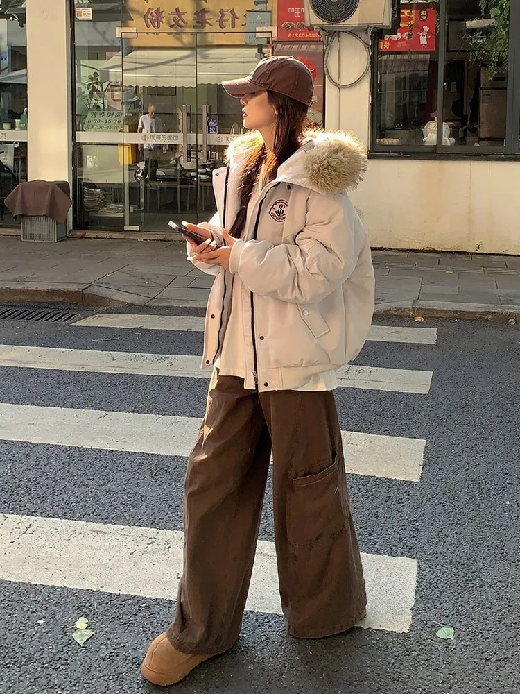 

Ретро-американская женская парка из хлопка, свободного кроя, утепленная, весенняя новинка, парная модель, высококачественная рабочая одежда