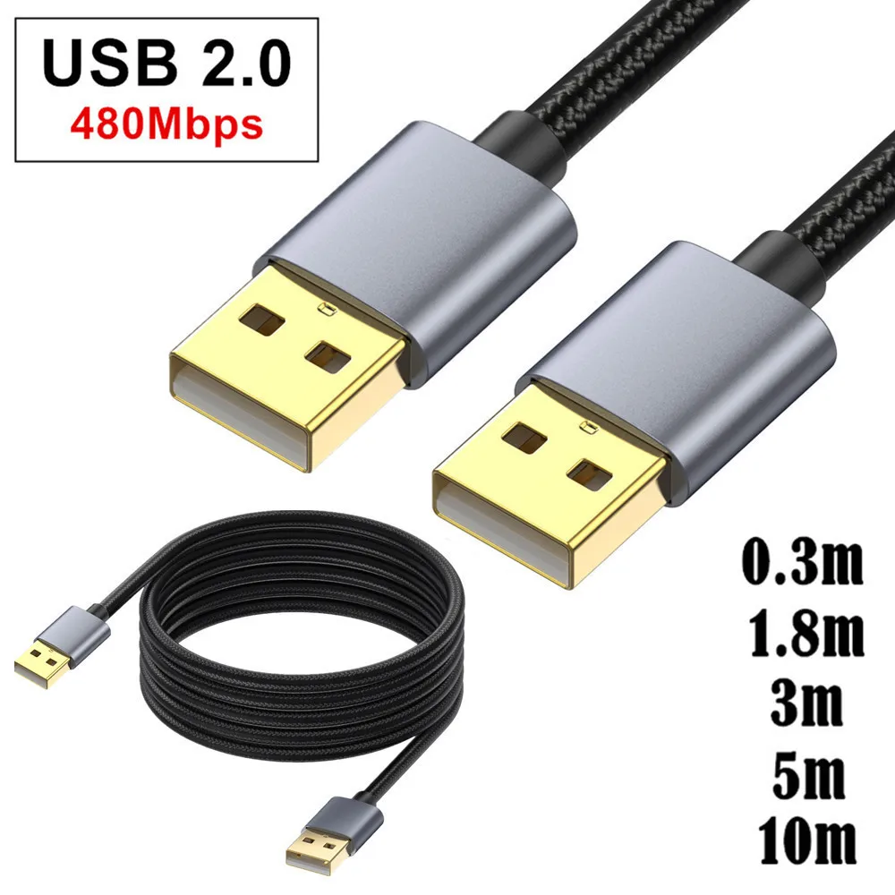 USB2.0 480Mbps Type A Male to Type A Male  to Male Extension Cable AM to AM Cord Gold-plated plug Metal shell Cotton mesh