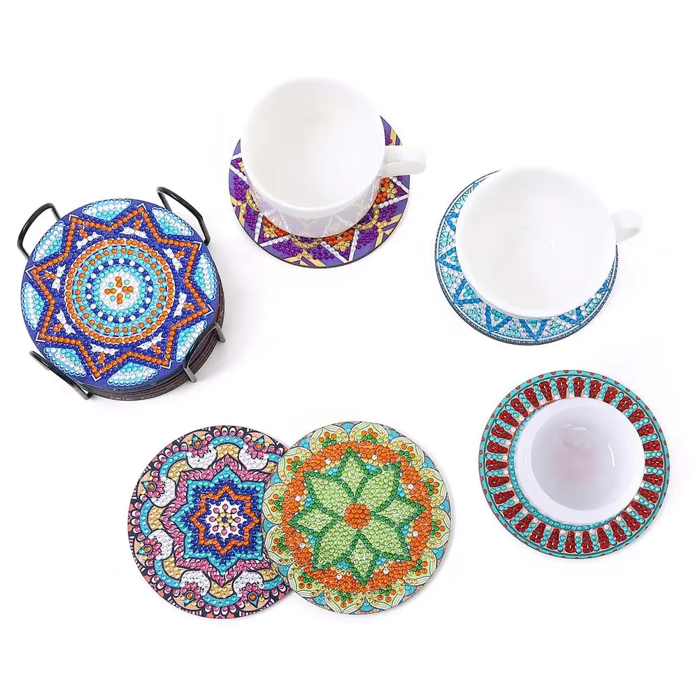 12pcs Diamond Art Coasters With Holder Diy Mandala Pattern Drink Cup Cushion Strong Adhesion Diamond Painting Kits For Crafts