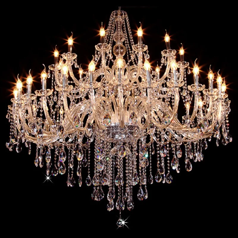 36 Lights 2 layers Big Traditional Hight Quality Large European Gold/Silver Crystal Chandelier for Hotel Lobby Villa Project