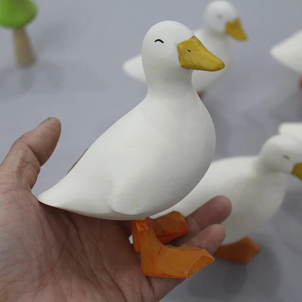 Basswood Hand Painted Duck Figurine for Home Decor Wooden Ornament White 11x7x12cm Minimalist Style Decoration