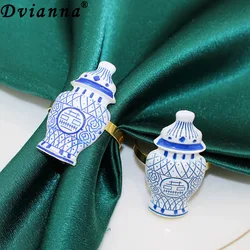 6/12/24Pcs Imitation Ceramic Napkin Rings Blue Porcelain Bottle Design Napkin Holder for Wedding Dinning Table Decorations HWE53