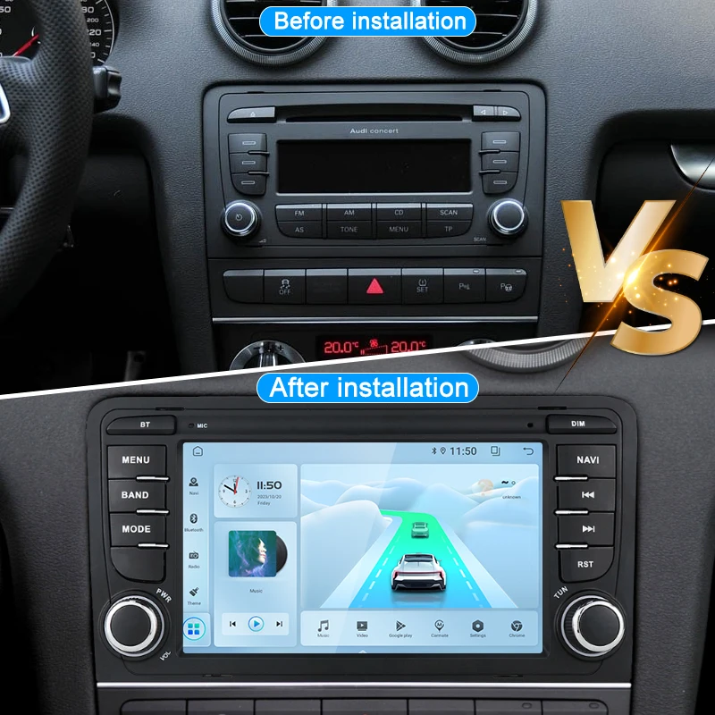 For Audi A3 8P S3 RS3 2003-2012 Android 11 Car Radio Multimedia Playback Video Player GPS Navigation Carplay, 4G, WiFi, DSP