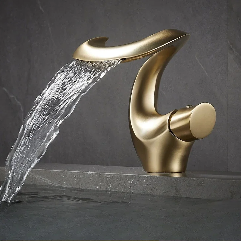 Brass Waterfall Bathroom Basin Faucet Single Handle Hot Cold Water Washbasin Taps Multi Functional Brass Faucet