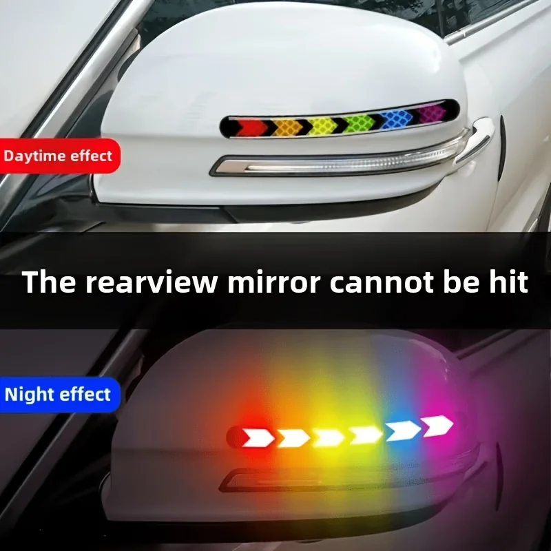 2/4Pcs Reflective Car Anti‑Collision Strips, Colorful Gradient Arrow Safety Warning Stickers for Door, Bumper & Rearview Mirror