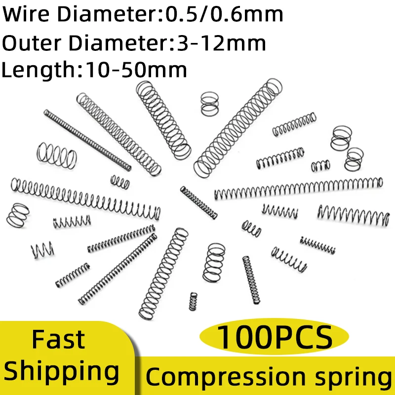 100PCS Wire Diameter 0.5/0.6mm Compression Spring 65MN Industrial Coil Spring for Industrial Machinery Maintenance