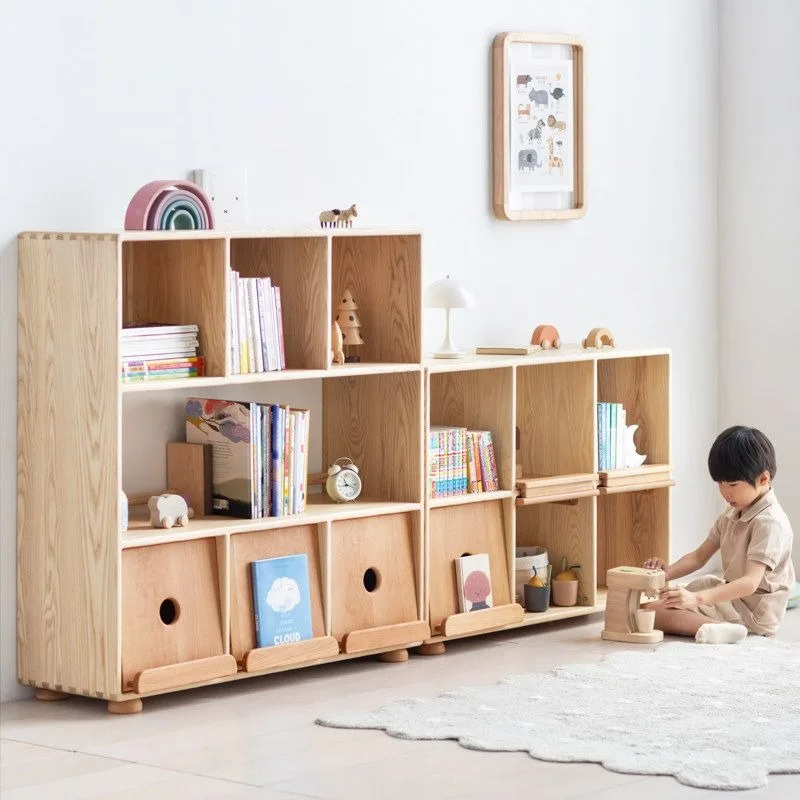 Grid cabinet, flap door can be stacked to display bookcase, adjustable laminate high and low angle solid wood bookshelf