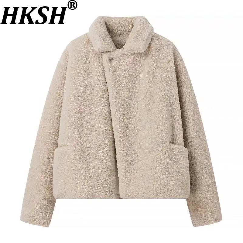

HKSH 2025 новое зимнее женское теплое пальто с отложным воротником на одной пуговице, однотонные универсальные элегантные высококачественные толстые куртки HK15795