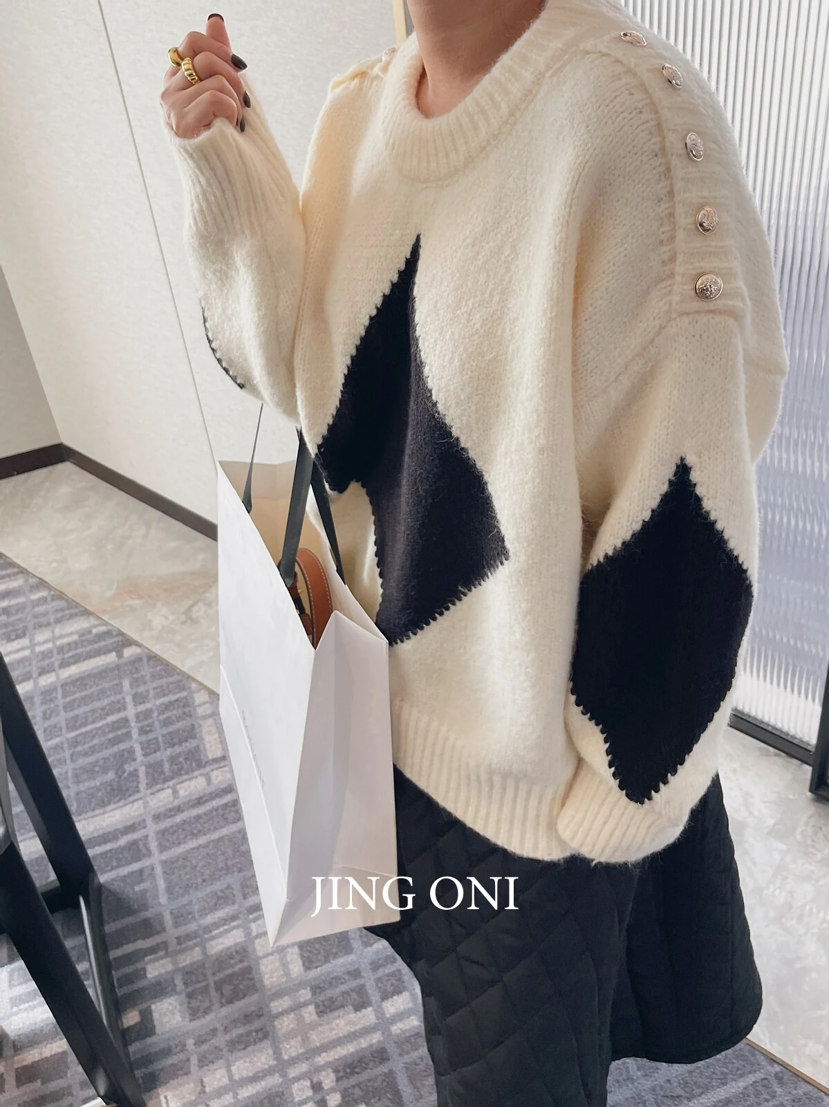 Plaid Pullover Sweater Knitwear Winter Woman Clothing Y2k Korean Fashion Style Vintage Luxury Top Blouse Long Sleeve Oversized