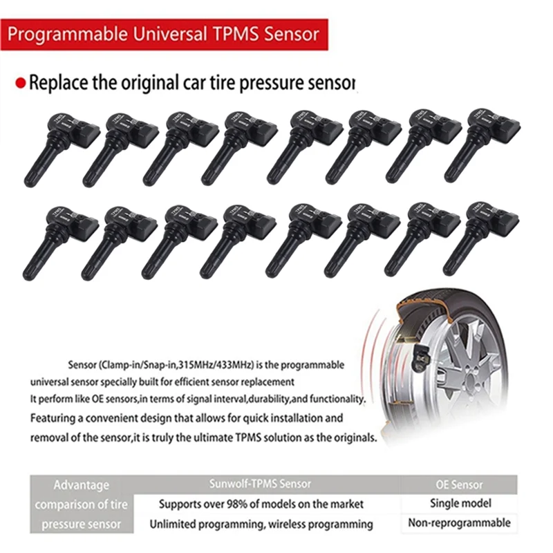 

A99F-Programmable MX Sensor 433Mhz+315MHZ 2 In 1 Car Programmable TPMS Tire Pressure Sensor For Autel Too PMS Tire Pressure Sens