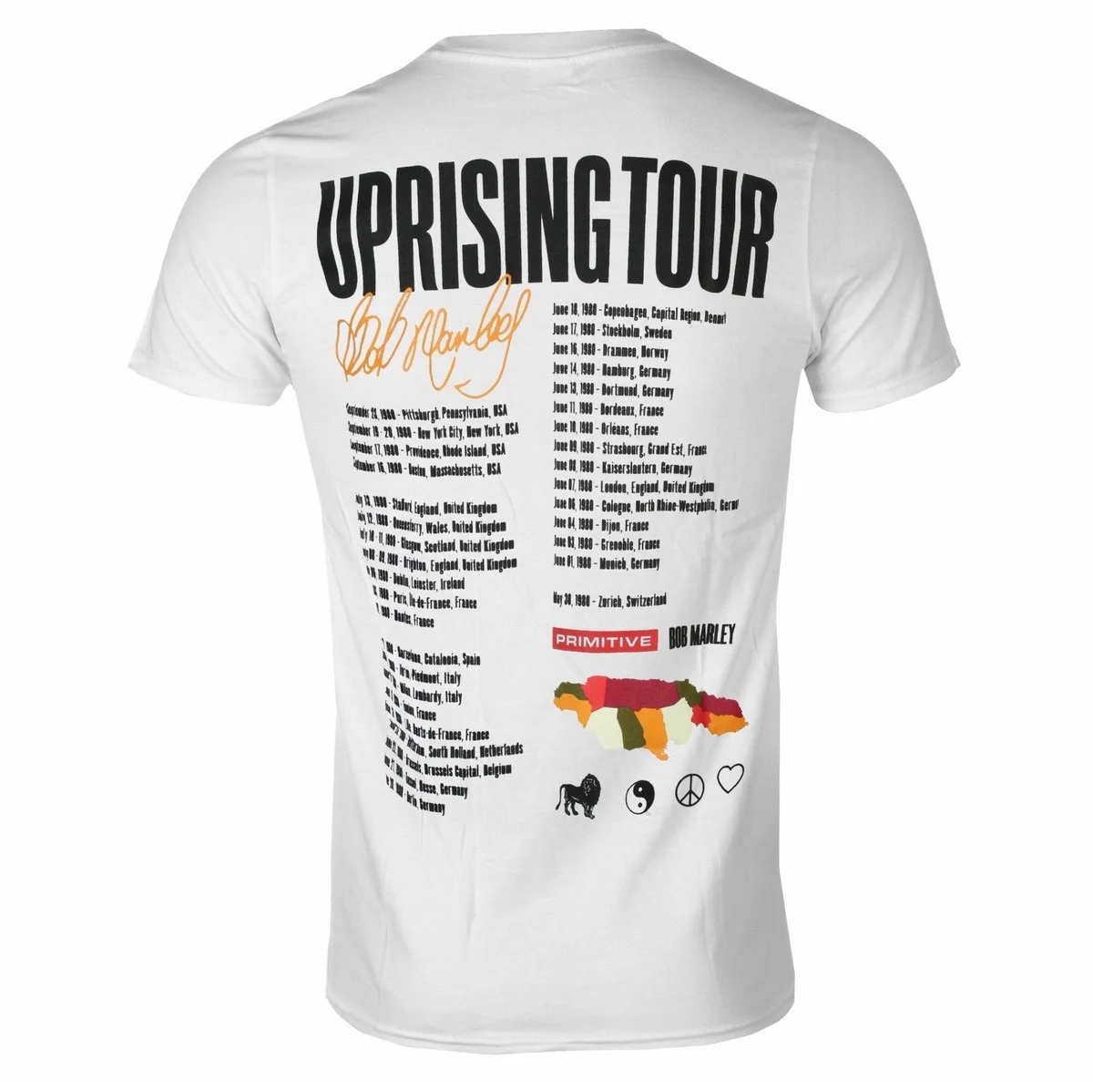 2026 Vintage Reggae Tour Street‑wear Short Sleeve Top Bob Marley Uprising Tour Front Celebrity Photo Back World Tour