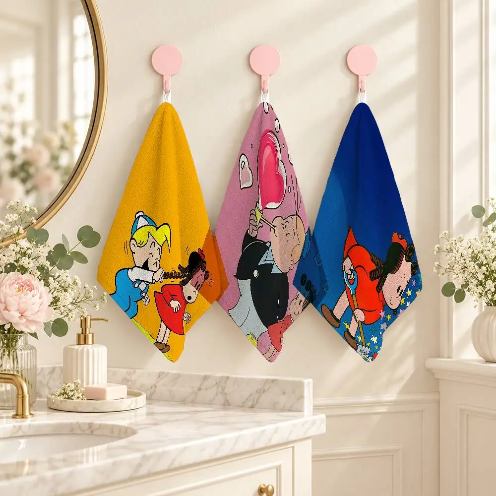 L-Little L-Lulu Cute Small Printed Hand Towel 25x30cm Soft Polyester Cotton Towel For Bathroom Kitchen Sink Use