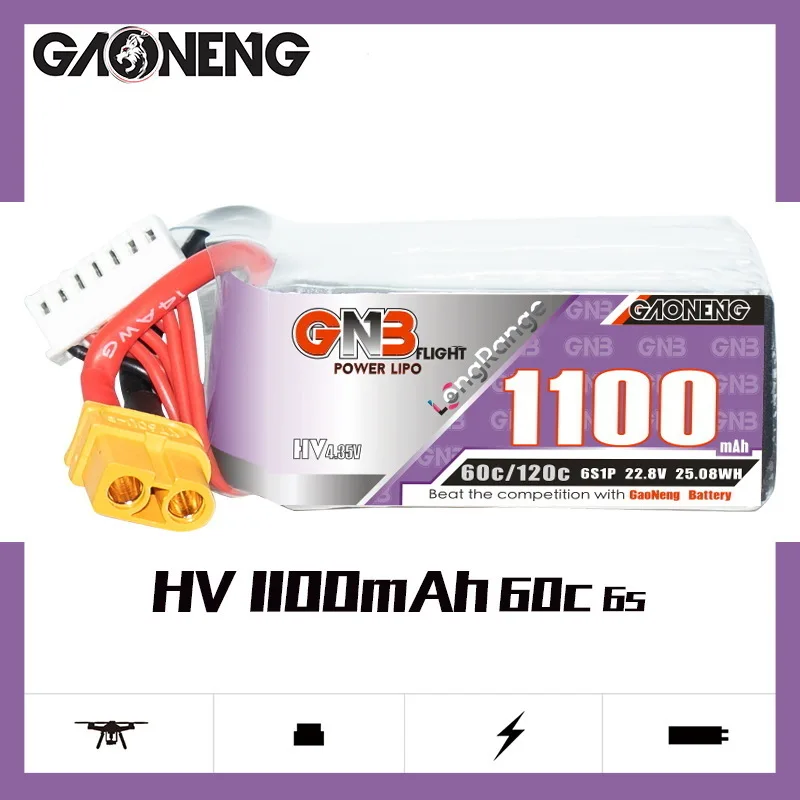 GNB 1100 mAh 2S 3S 4S 6S 60C/120C HV Lipo Batterie Für FPV lange Racing Drone 4 Achsen RC Quadcopter Drohnen Teile Mit XT30/XT60 Stecker – Detail 9