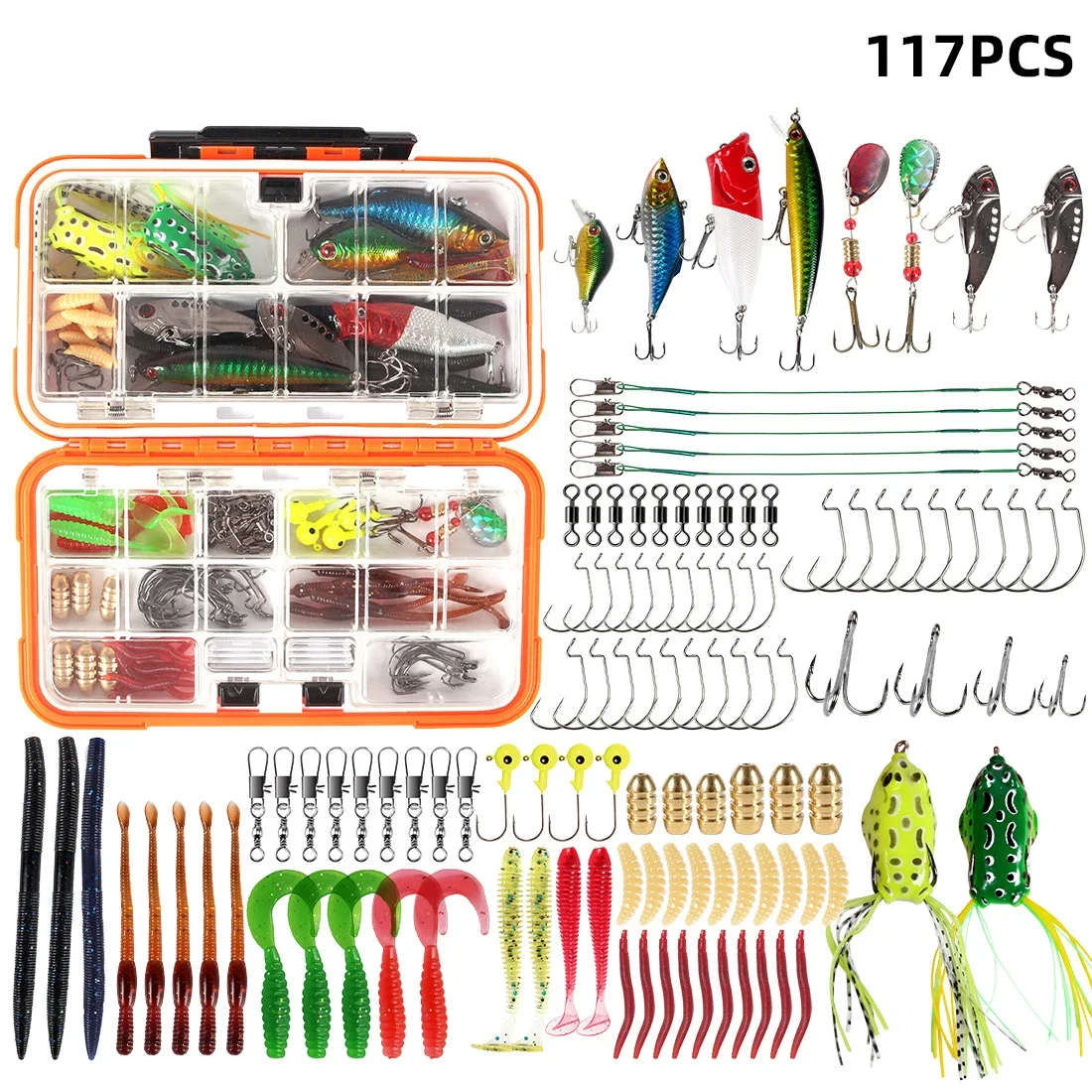 

117Pcs/lot Fishing Lure Kit Mixed Soft Worm Lure Carp Jig Hooks Fishing Connector Fishing Crank Hooks Accessories Set Pesca