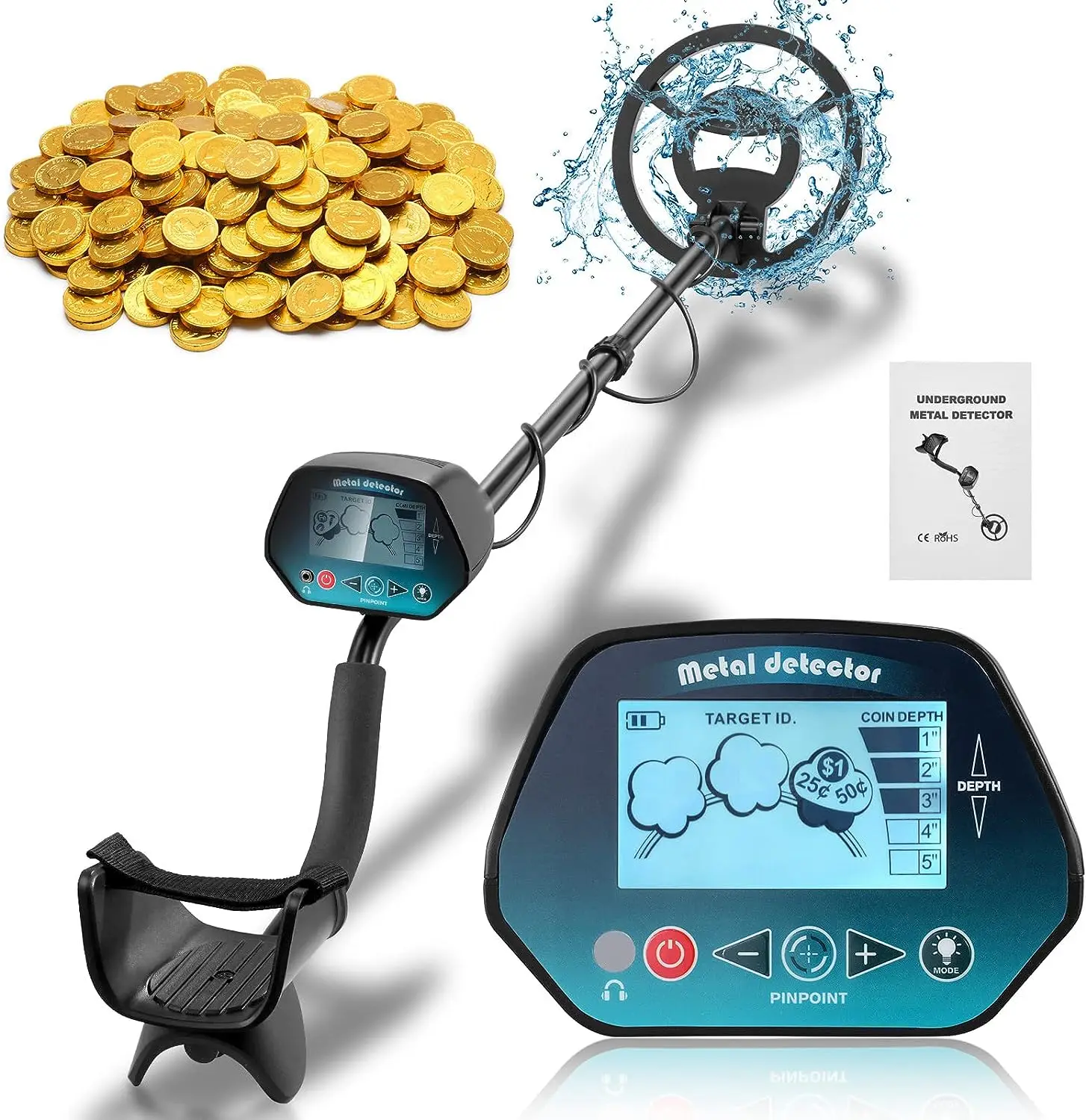 High Precision Waterproof Outdoor Metal Detector MD-4071 with LCD Display, Discrimination, Professional Gold Digger Detector