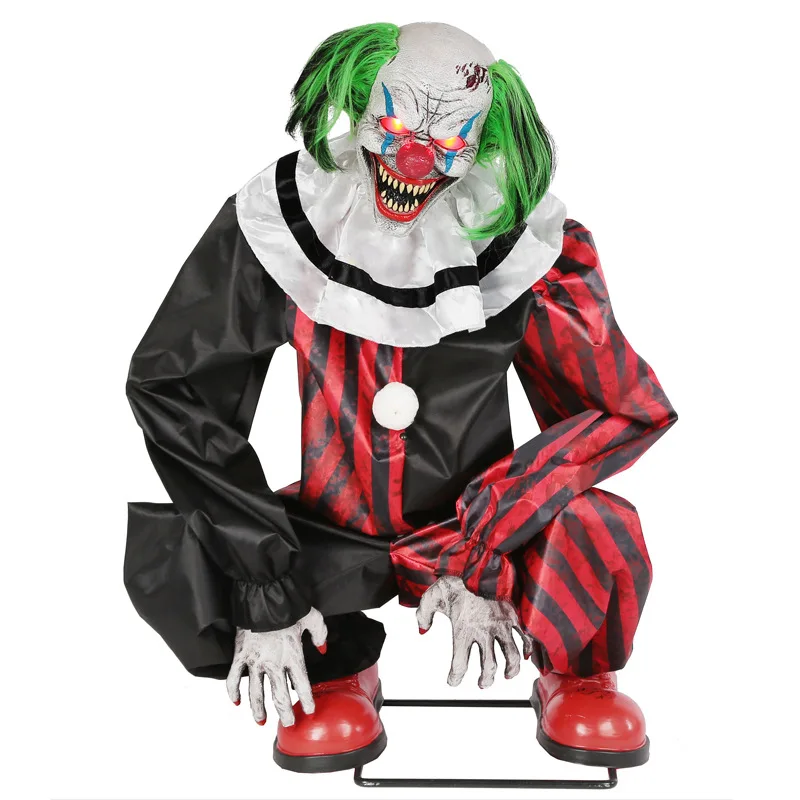 Halloween Squatting Rocking Clown Animatronics Voice-activated Electric Bar Haunted House Secret Room Atmosphere Setting Props