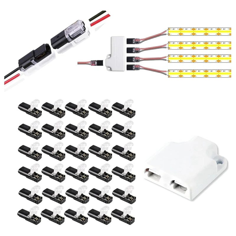 

30Pack Double - Wire Plug-In Connector, Pluggable 2/3/4 Pin LED Wire Connectors Low Voltage Wire Connectors