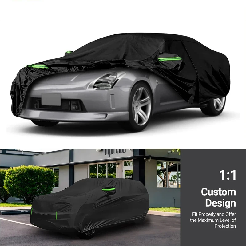 

210T Waterproof Car Covers Custom Fit For Nissan 350Z 2003-2009 All Weather With Zipper Door Snow Rain Dust Hail Protection