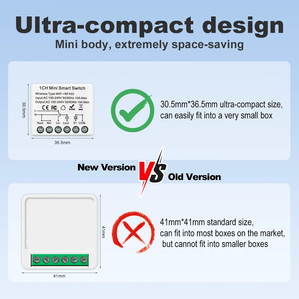 Manhot Tuya WiFi Smart Switch 10A Relay Controller RF433Mhz Wireless Remote Control Push Button Switch Support 2 Way Control