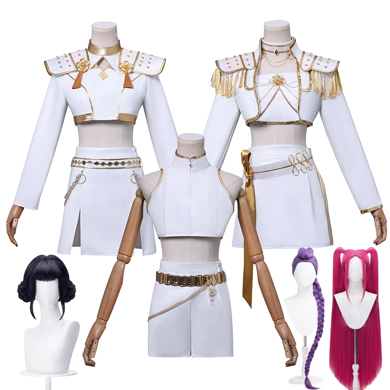 Kpop Rumi Zoey Mira Cosplay disfraz peluca uniforme de cuero blanco falda Halloween carnaval fiesta Comic-con traje de juego de rol