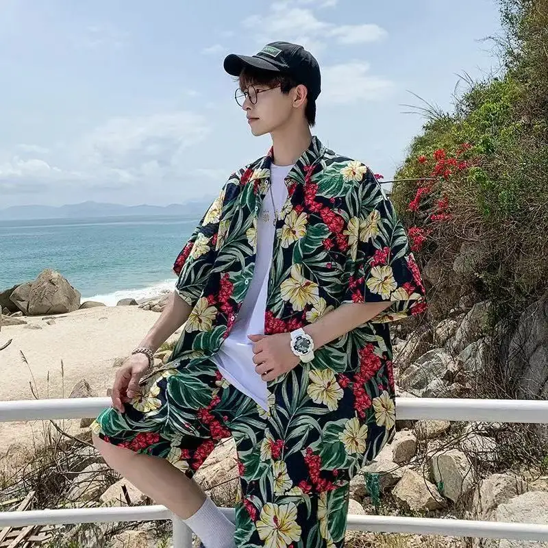

Men's Seaside Vacation Beach Shorts Set Plus Size Quick Dry Water Friendly Printed Loose Fit Travel Outfit