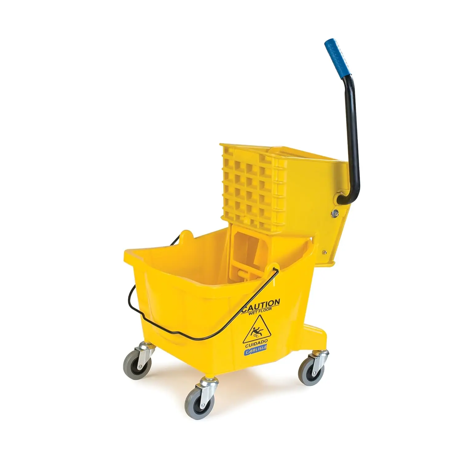 

26-Quart Commercial Mop Bucket with Side-Press Wringer, Durable Polypropylene, Non-Marking Casters, Yellow